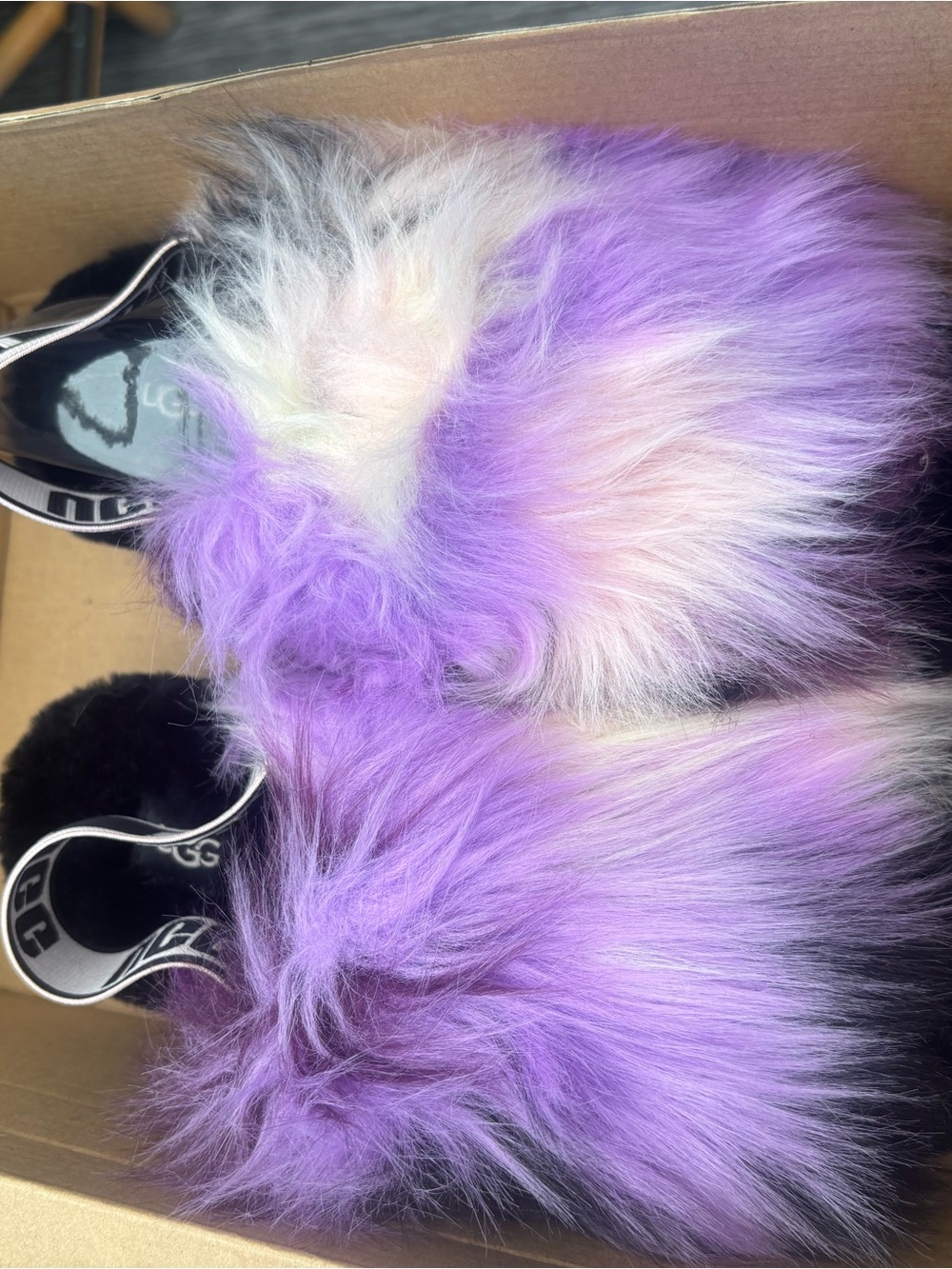 UGG Lavender and Cream Faux Fur Small Pet Slippers